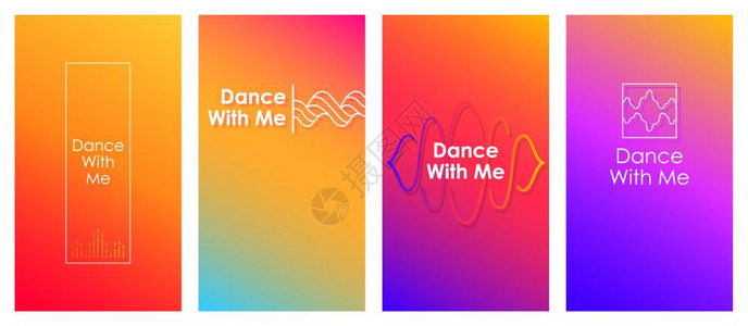 与我共舞社交媒体故事Duotne模板设置梯度激励网络横幅内容布局现代充满活力的流动音乐播放器应用程序设计将颜色与声波模型包混在一图片