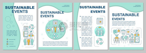 可持续活动管理小册子模板布局绿化活动传单小册子和载有线插图的传单杂志年度报告广海的矢量页面布局图片