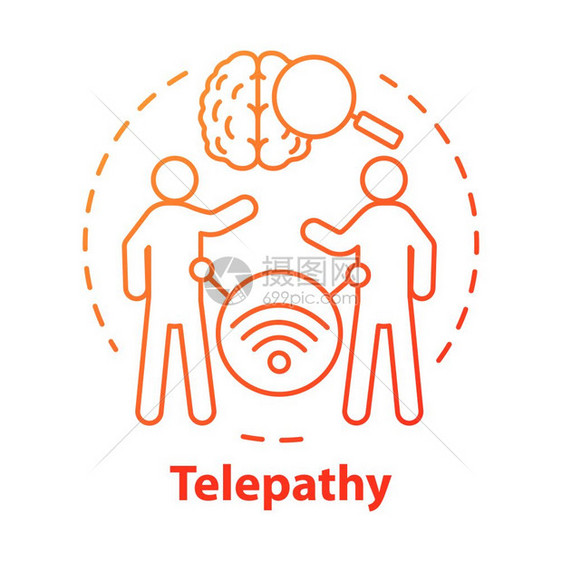 心智感知思想细线插图超能力大脑放玻璃和人矢量孤立轮廓图图片