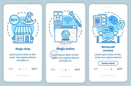 包含线概念的移动应用程序页面屏幕上的现代魔术巫服务通过步骤图形指示命运告诉uxi带有插图的gui矢量模板图片