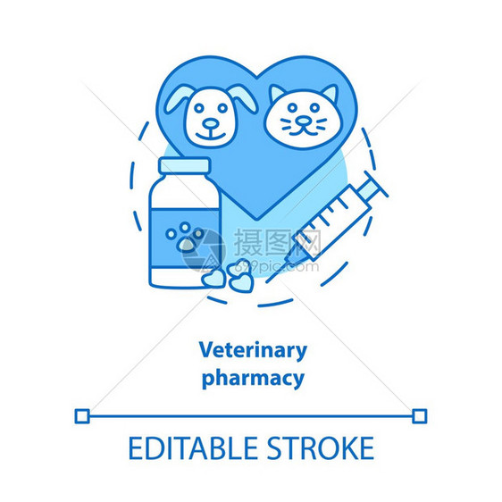 兽医处方概念细线插图动物医学治疗研究与宠物保健病媒孤立图画可编辑的中风图片