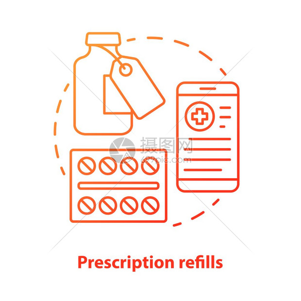药房思想细线插图医疗处方药物采购咨询服用rx药物病媒孤立图画图片