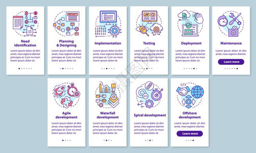 装有线概念的移动应用程序页面屏幕走过步骤图形指示uxi带有插图的gui矢量模板图片