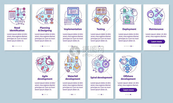 装有线概念的移动应用程序页面屏幕走过步骤图形指示uxi带有插图的gui矢量模板图片