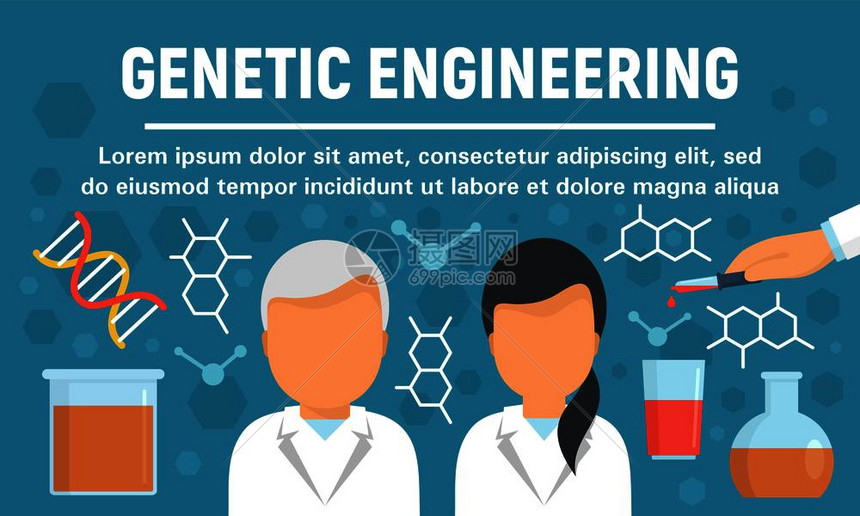 博士遗传工程概念横幅医生遗传工程病媒概念旗帜用于网络设计的平面插图医生遗传工程概念横幅平面风格图片