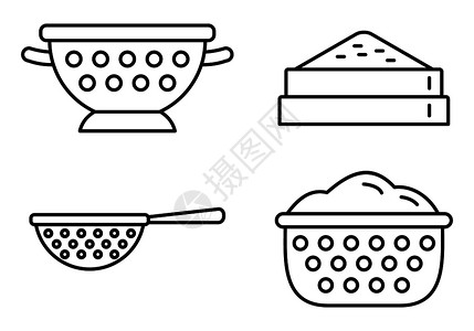 的大纲集用于在白色背景上孤立的网络设计厨房筛选图标集大纲样式插画