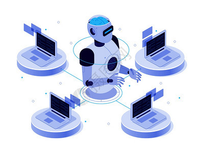 虚拟机器人与计算助理的聊天和器学习数字人聊天软件未来的等离子体孤立矢量概念图片