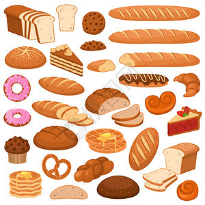 卡通面包和蛋糕小麦产品黑面包甜饼和蛋糕羊角面包和蛋糕华夫饼黑面包图片
