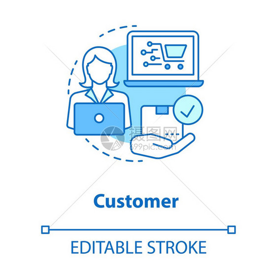客户在互联网商店中选择和订购货物矢量孤立的大纲绘制可编辑中风图片