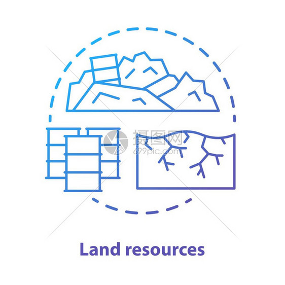 自然矿物使用概念以蓝色表示细线图土壤污染和侵蚀生态灾难自然污染病媒孤立图画图片