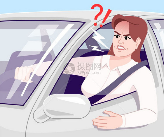 用汽车女人愤怒的大叫卡通人物图片