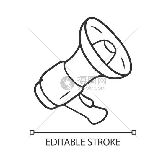 扬声器牛角突发新闻宣布符号细线图示等宽轮廓符号矢量孤立的大纲绘制图片