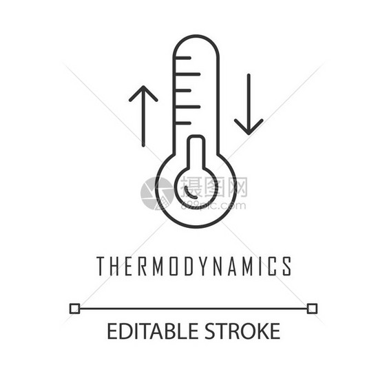 温度波动热效应加和冷却物理过程细线图解等距符号矢量孤立图画可编辑的中风图片