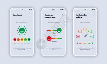 机上智能手与情绪不同的表人一起在机上屏幕进行反馈客户审查应用程序矢量模拟着陆页面通过智能手机互联网调查声誉评级信任反馈移动应用程图片