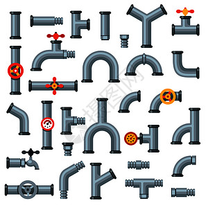 的矢量图标固定管道装有压力计的油管金属压力计和排水道连接器插画
