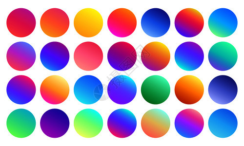 生动的梯度最小多色圈抽象80个充满活力的颜色和现代梯度紫色和亮的未来按钮孤立矢量符号设置个充满活力的颜色和现代梯度孤立矢量设置图片