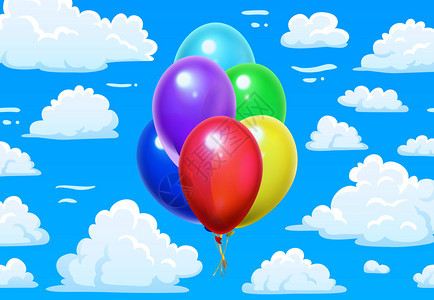 天空云中的七彩气球图片