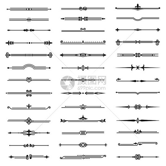 vintage线条分隔器用于文本矢量抽象手绘设计阵列分离器的文本矢量抽象手绘设计架框的装饰优雅反向细线分隔器用于文本矢量抽象手画图片