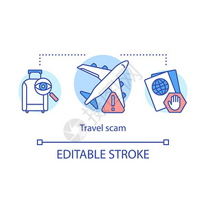 伪造机票盗窃护照行李货物假旅游社矢量孤立图画可编辑的中风图片