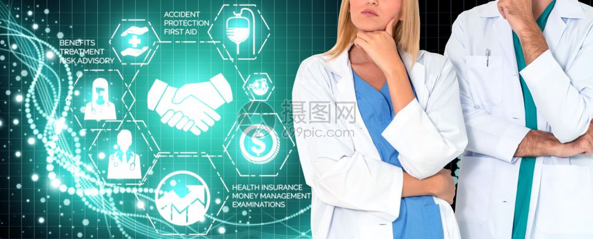 健康保险概念医院生与健康保险有关的图标形界面显示保健人员货币规划风险管理医疗和保险福利图片