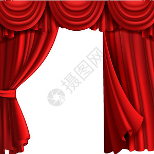 戏剧布红色窗帘配有优雅的装饰窗帘作为娱乐病媒模板图片