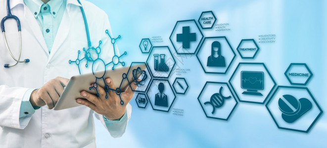 医学概念医院实验室生现代界面有医学研究图标显示医学创新疗发现和