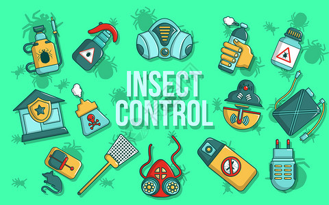 昆虫控制概念横幅昆虫控制病媒概念的漫画横幅用于网页礼品卡和明信片昆虫控制概念横幅卡通风格图片