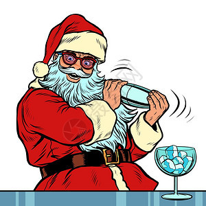 桑塔克莱斯在新年的派对上用冰来做圣诞鸡尾酒塔克拉斯的角色是快乐圣诞节和新年流行艺术回放矢量说明古老的董装饰画50年代6圣塔克拉斯图片