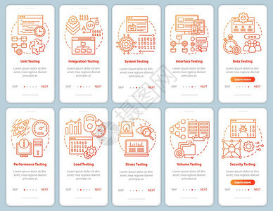 使用线插图测试手机应用程序上橙色的移动应用程序页面屏幕矢量模板能分析走过网站步骤uxigsmartphone界面概念图片