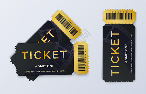 作息时间票两张电影票现实的电影院入场券模板矢量展示节黑人和金夫妇