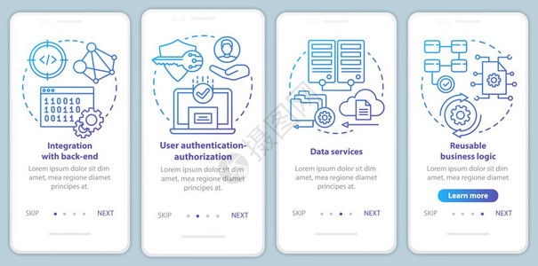 安装移动应用程序页面屏幕矢量模板的软件开发应用程序编带有线插图的步行式网站骤uxigsmartphone界面概念图片