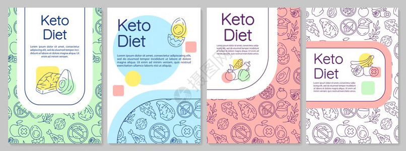 Keto饮食手册模板营养传单小册子印刷附有线插图的封面设计杂志的矢量页面布局年度报告广海背景图片