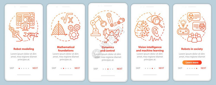 安装移动应用程序页面屏幕矢量模板的机器人课程研究机器人工程使用线插图通过网站步骤uxig智能手机界面概念图片