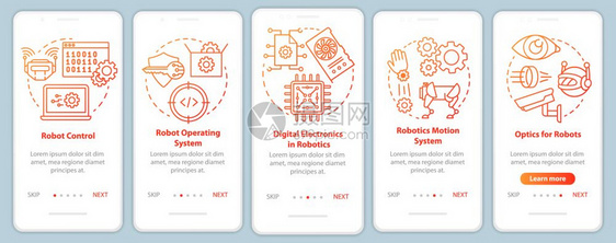 安装移动应用程序页面屏幕矢量模板的机器人课程学习和开发带有线插图的步行式网站骤uxig智能手机界面概念图片