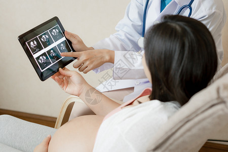 年轻孕妇在医院做检查背景图片
