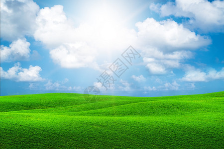 夏季绿草地景观与蓝天和白云图片