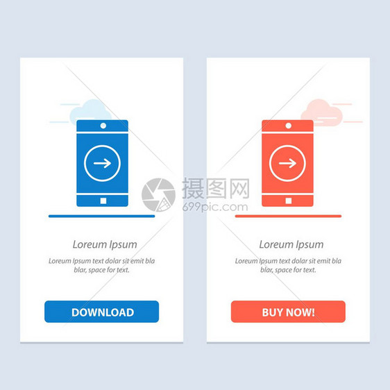 应用软件右移动应用程序蓝色和红下载现在购买网络部件卡模板图片