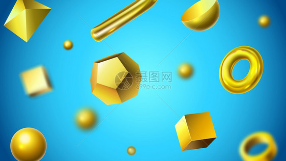 金色抽象3d几何形状闪亮的金形现实数字和抽象的金色现实几何形状横幅背景矢量图解3几何形状金色的物体现实的金形数字和抽象的背景矢量图片