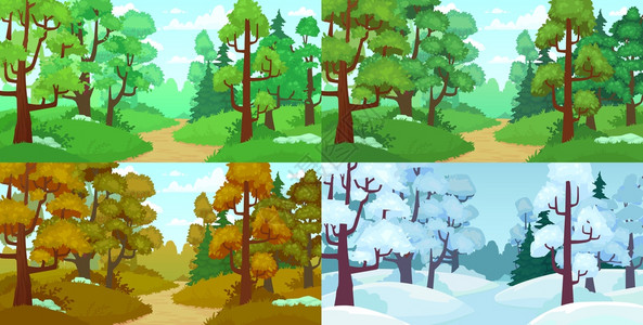 四季景观节变化的森林树木图片