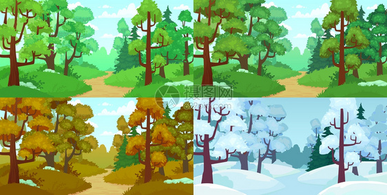 四季景观节变化的森林树木图片