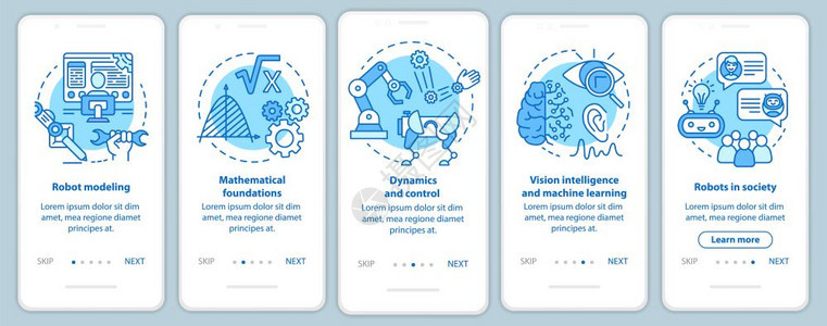 安装移动应用程序页面屏幕矢量模板的机器人课程研究机器人工程使用线插图通过网站步骤uxig智能手机界面概念图片