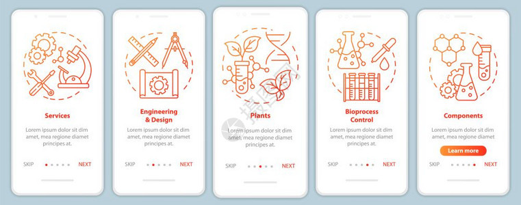 安装移动应用程序页面屏幕矢量模板上的生物工程通过网站步骤并配有线插图服务和植物组件uxig智能手机界面概念图片