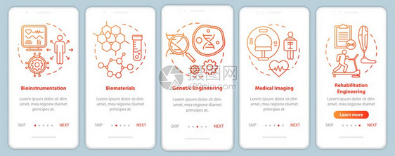 移动应用程序页面屏幕矢量模板医疗成像通过网站步骤并配有线插图生物仪器uxig智能手机界面概念图片
