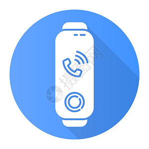 显示蓝色平面设计图长阴影格字标带有电话符号的健康设备带有电话通知的装置矢量光灯插图图片