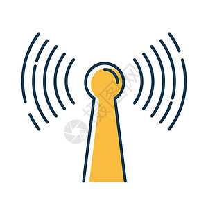 无线电控制黄无线电信号彩色图标无线连接概念声波音频广播硬件设备