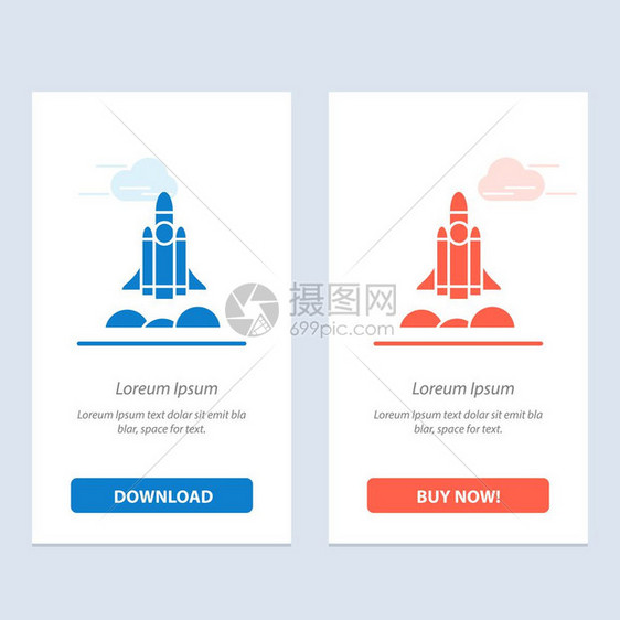 独角兽启动商业火箭启动蓝色和红下载购买网络部件卡模板图片