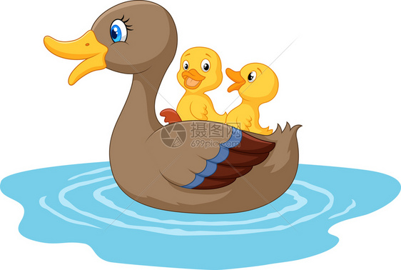 池塘中的鸭子卡通元素图片