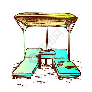 卡通复古带遮阳棚的沙滩椅图片