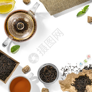 茶叶和茶具俯视图图片
