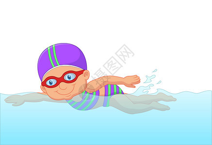 卡通可爱小女孩游泳池里游泳背景图片